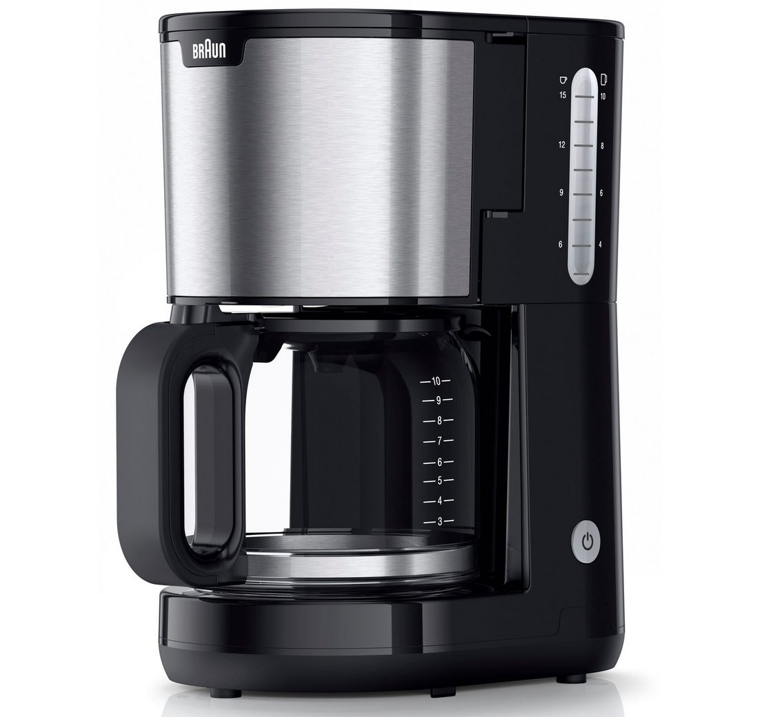 Braun Filterkaffeemaschine PurShine KF1500 BK, 1,7l Kaffeekanne, Papierfilter, 1000W, automatische Abschaltung, herausnehmbarer Filterkorb, Edelstahl