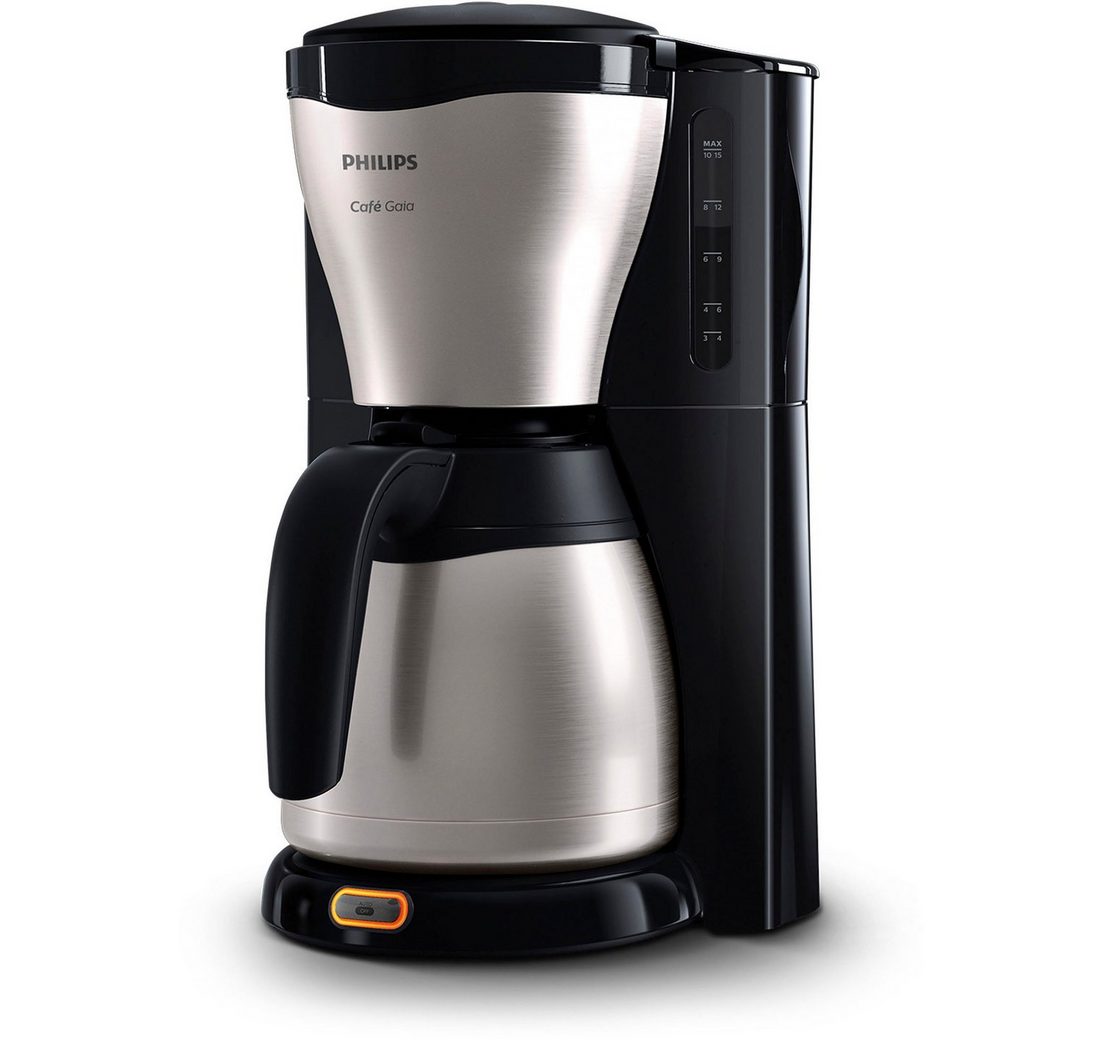 Philips Filterkaffeemaschine Gaia HD7546/20 Viva Collection, 1,2l Kaffeekanne, Papierfilter 1x4, mit Thermokanne, Tropfstopp und Abschaltfunktion, silber